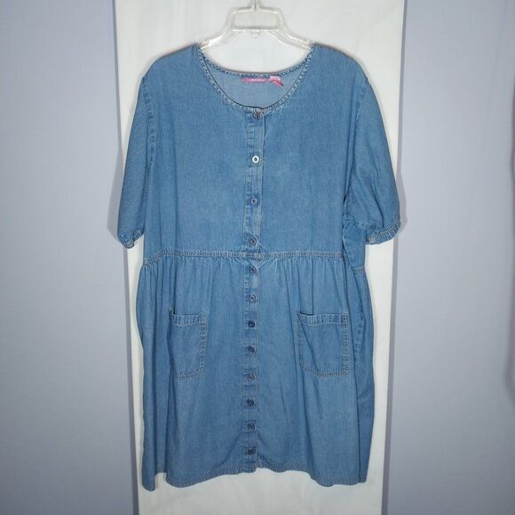 Woman Within Denim Dress Plus Sz 32WP Blue Prairie Grandmacore Country Farmhouse - Picture 1 of 6